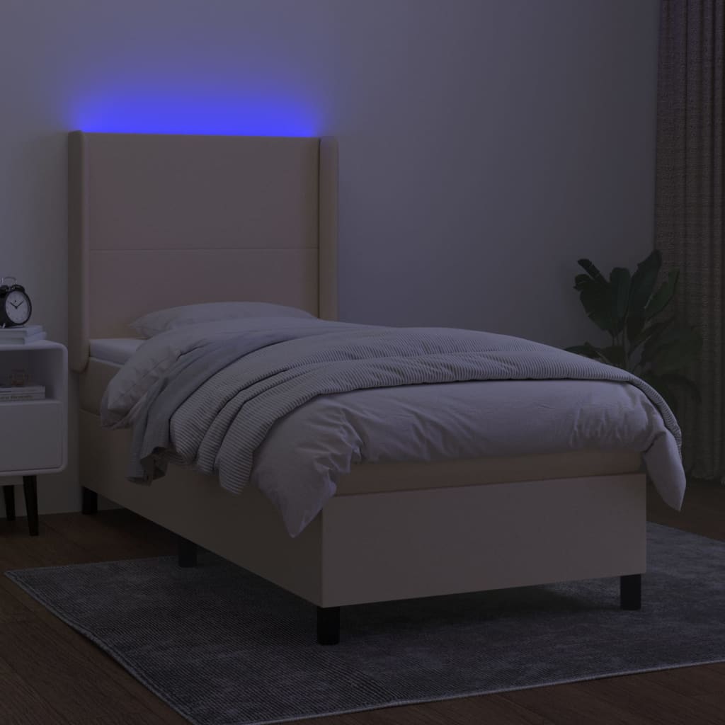 vidaXL Ramsäng med madrass & LED gräddvit 90x200 cm tyg