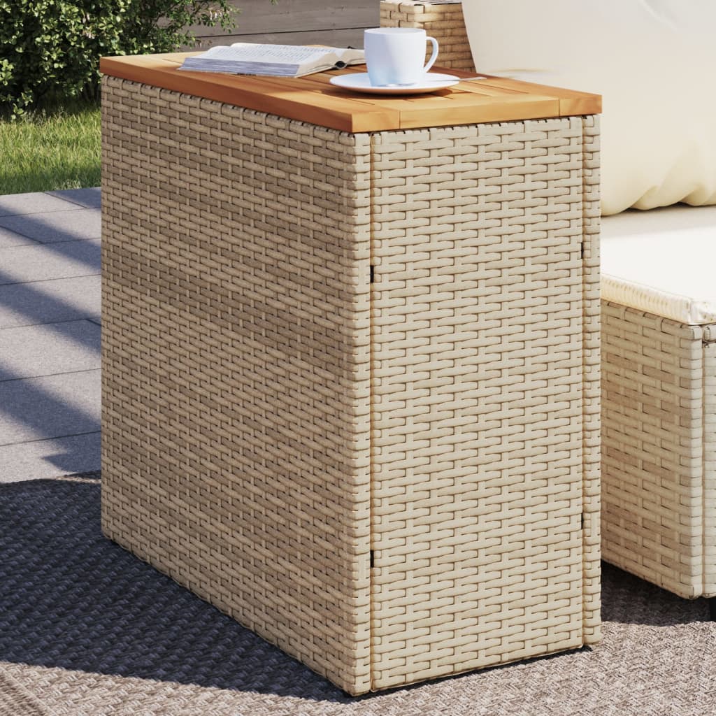 vidaXL Trädgårdsbord med träskiva beige 58x27,5x55 cm konstrotting