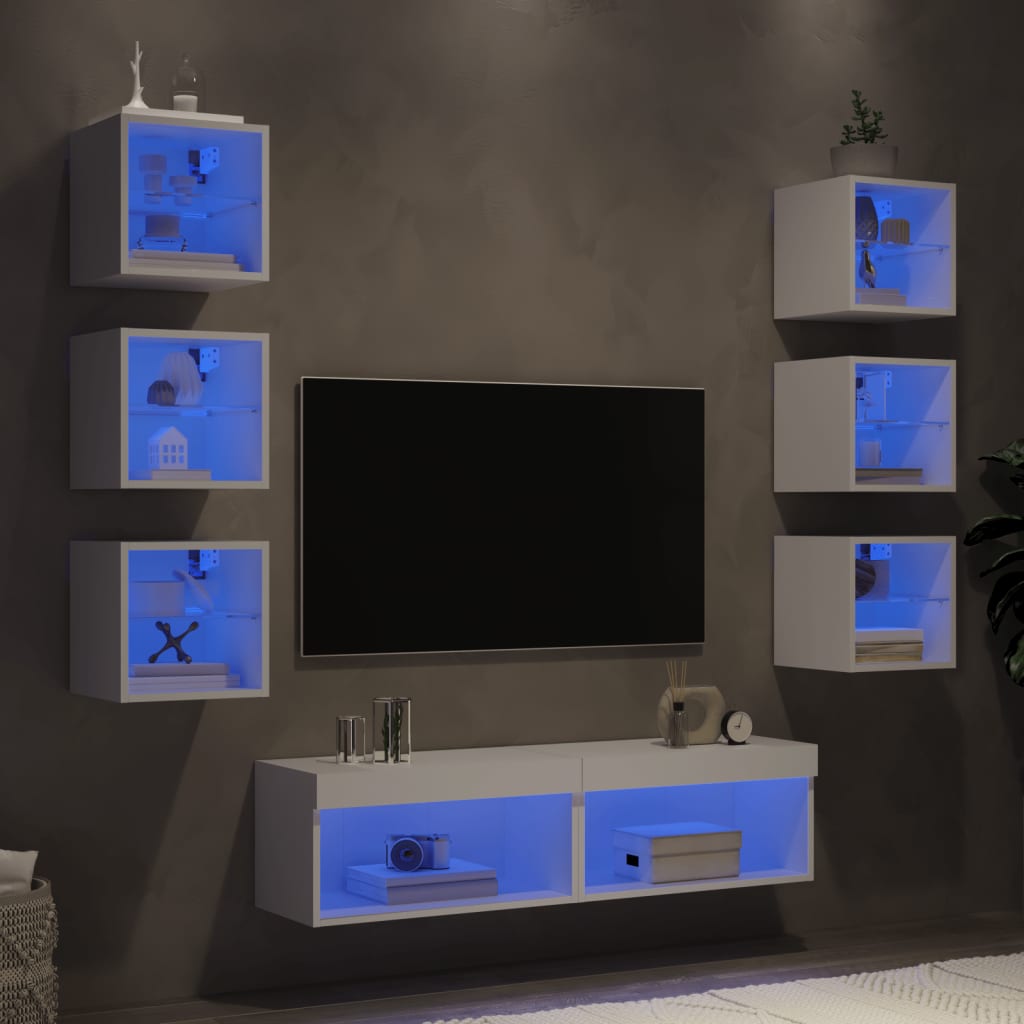 vidaXL Tv-bänk 8 delar LED vit konstruerat trä