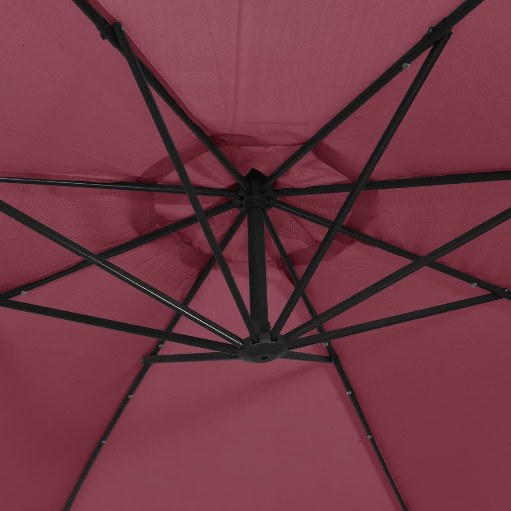 vidaXL Frihängande parasoll med LED vinröd 350 cm