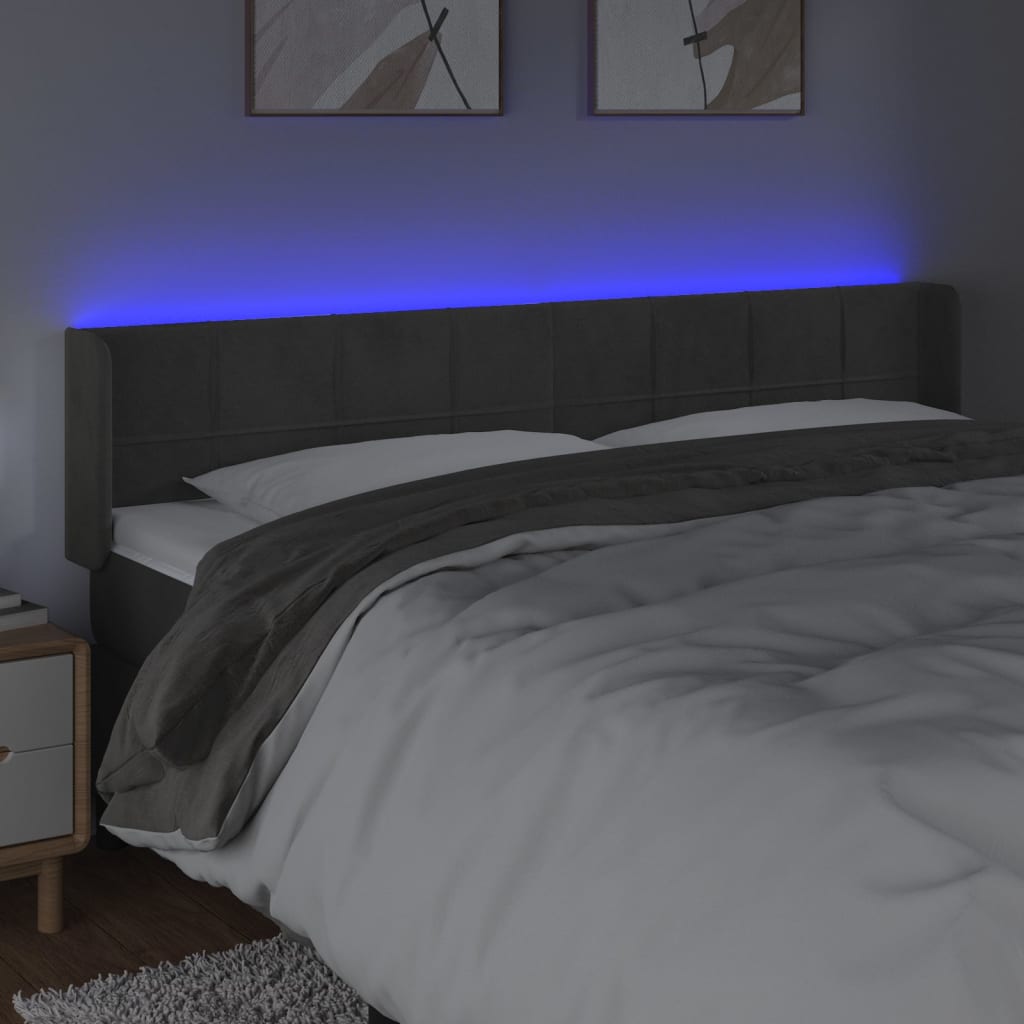 vidaXL Sänggavel LED mörkgrå 203x16x78/88 cm sammet