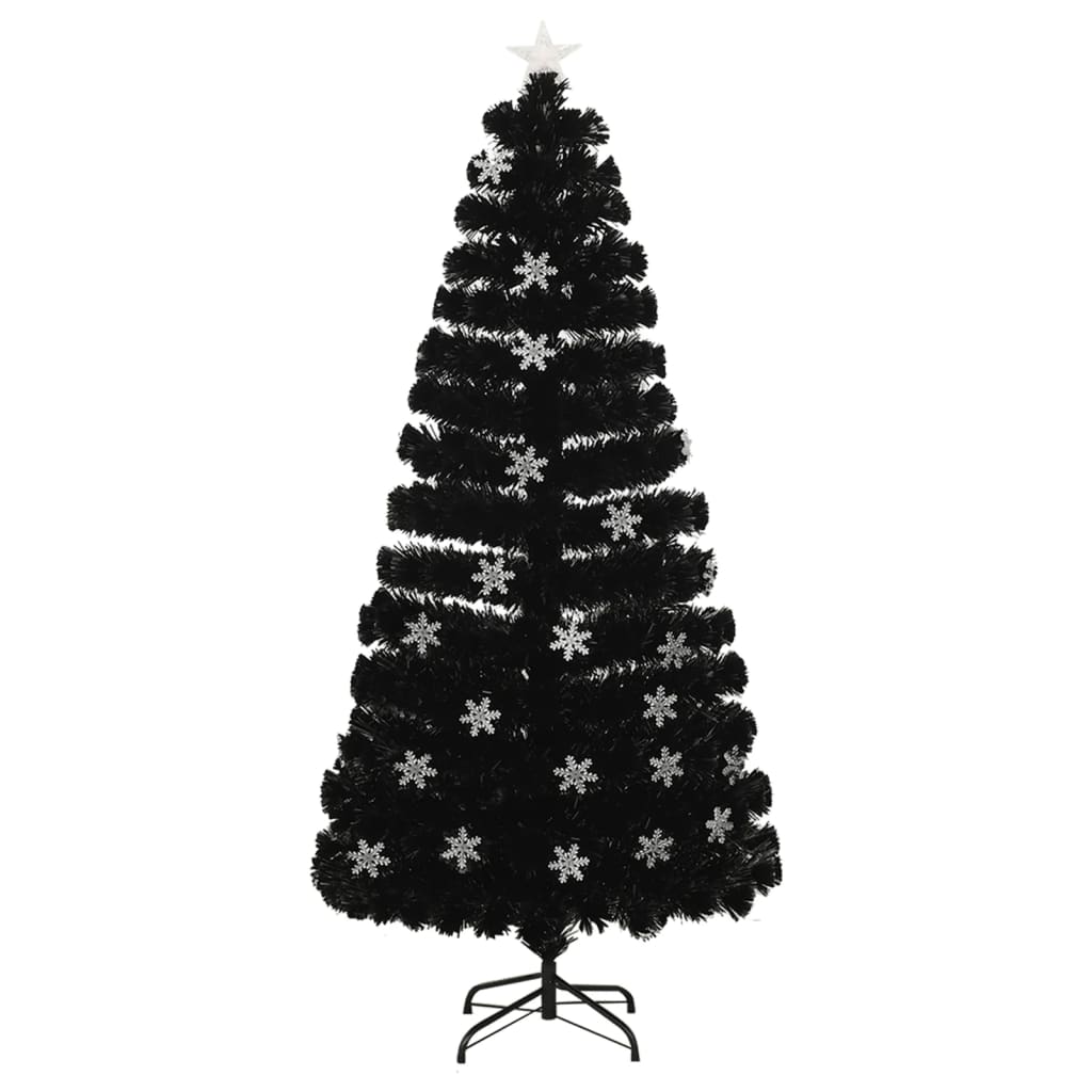vidaXL Julgran med LED-snöflingor svart 150 cm fiberoptik