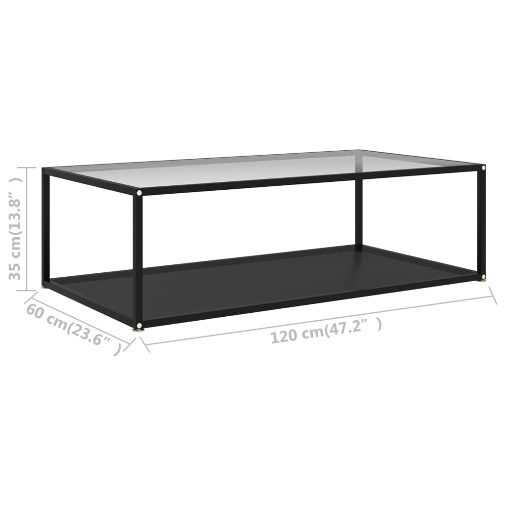 vidaXL Soffbord transparent och svart 120x60x35 cm härdat glas