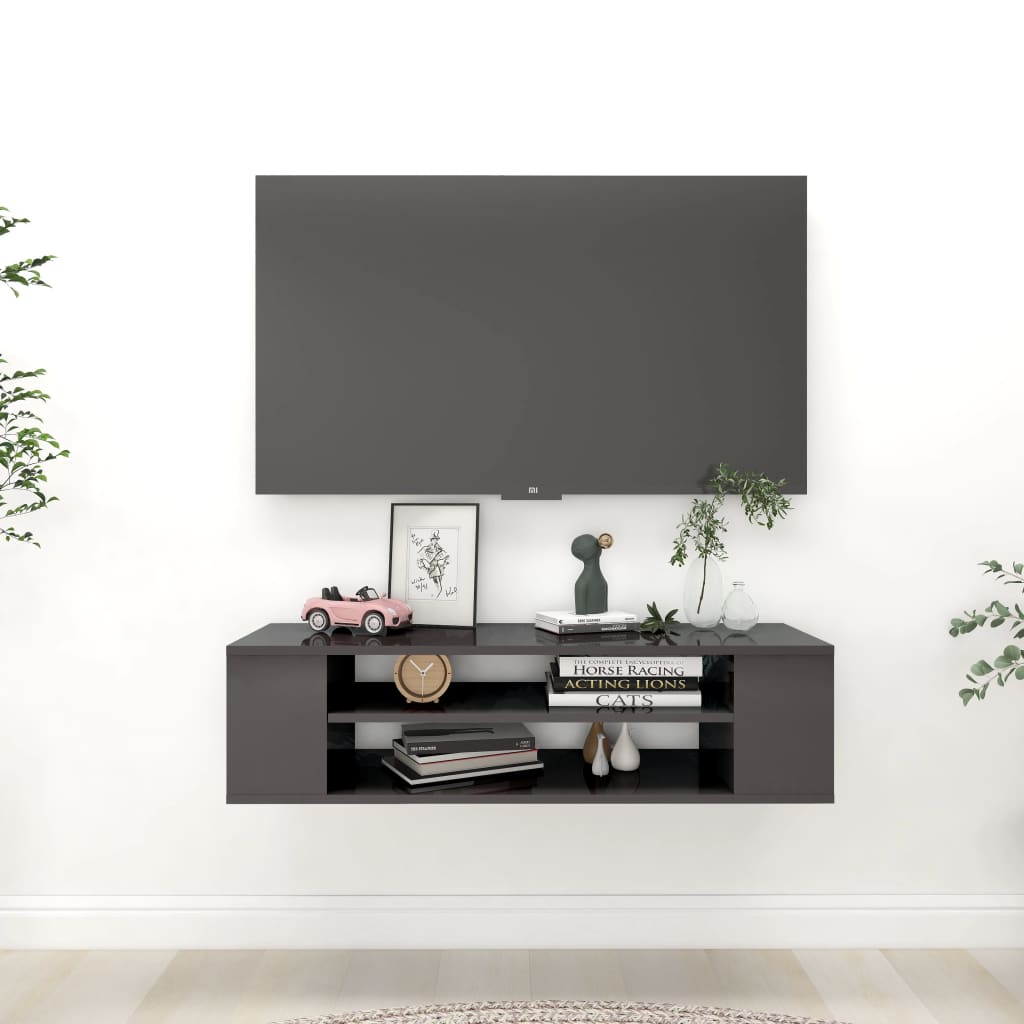vidaXL TV-väggskåp grå högglans 100x30x26,5 cm konstruerat trä