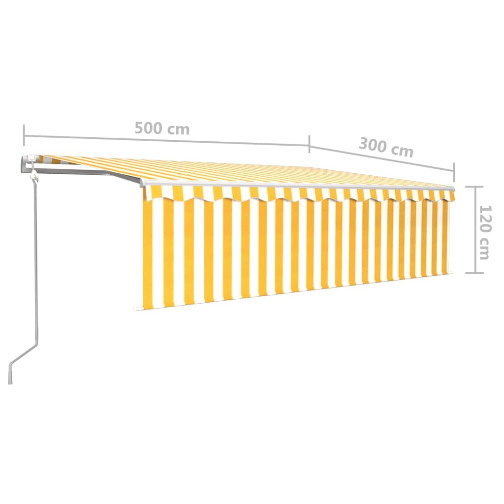 vidaXL Automatiserad markis med rullgardin 5x3 m gul och vit