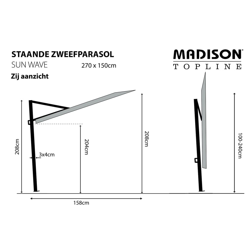 Madison Parasoll för balkongen Sun Wave 270x150 cm taupe PAC3P015