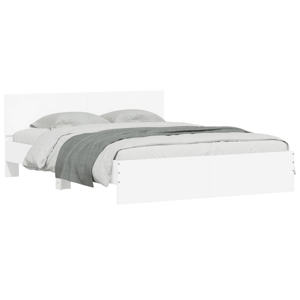 vidaXL Sängram med huvudgavel och LED vit 150x200 cm