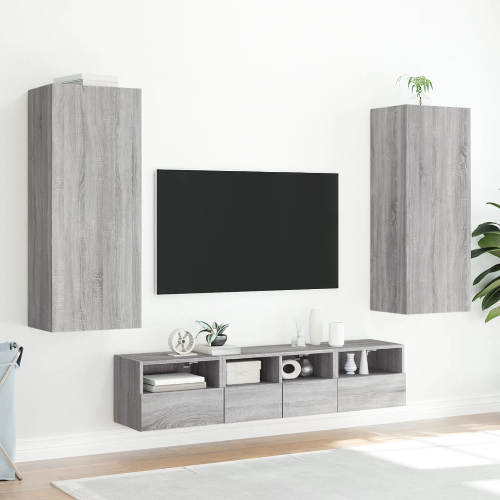vidaXL Väggmonterade TV-enheter 5 delar grå sonoma konstruerat trä