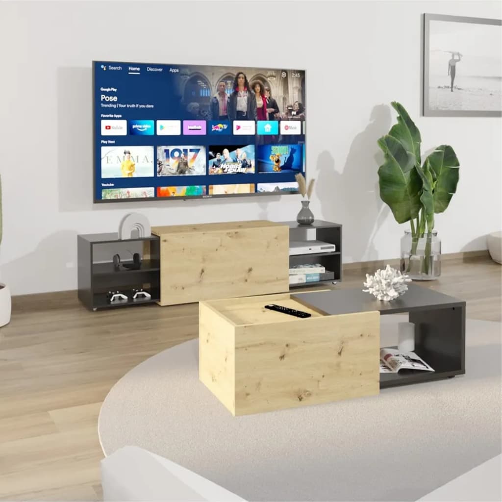 FMD Tv-bänk 194,5x39,9x49,2 cm ek och svart