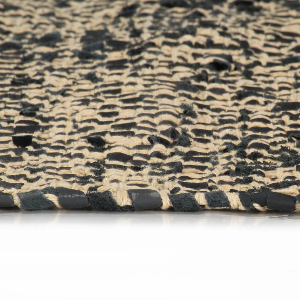 vidaXL Handvävd matta Chindi läder bomull 160x230 cm svart