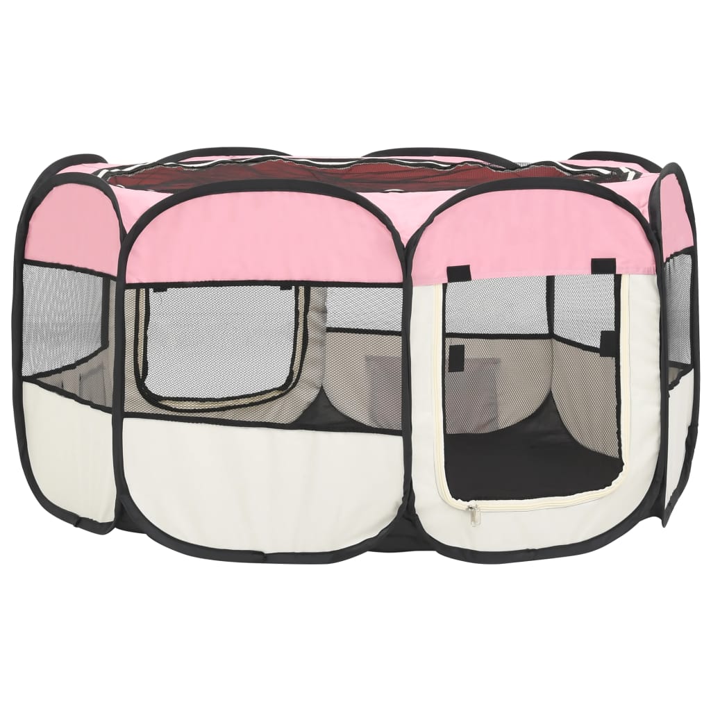 vidaXL Hopfällbar hundhage med väska rosa 125x125x61 cm