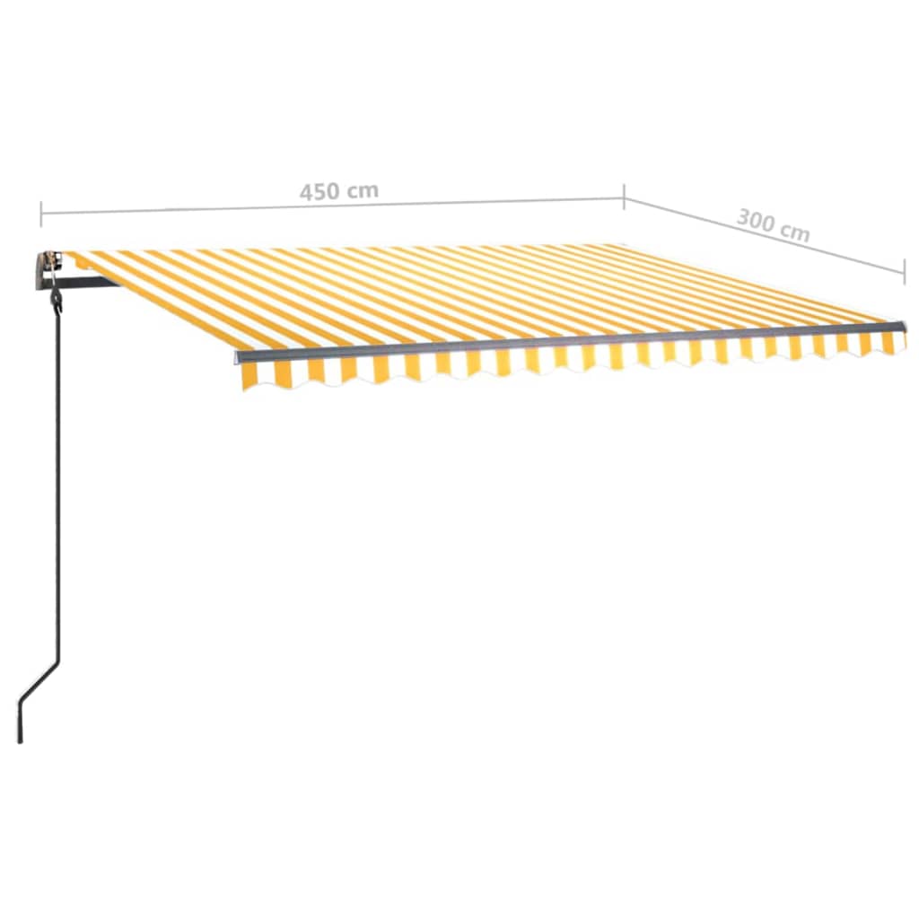 vidaXL Markis med stolpar automatiskt infällbar 4,5x3 m gul och vit