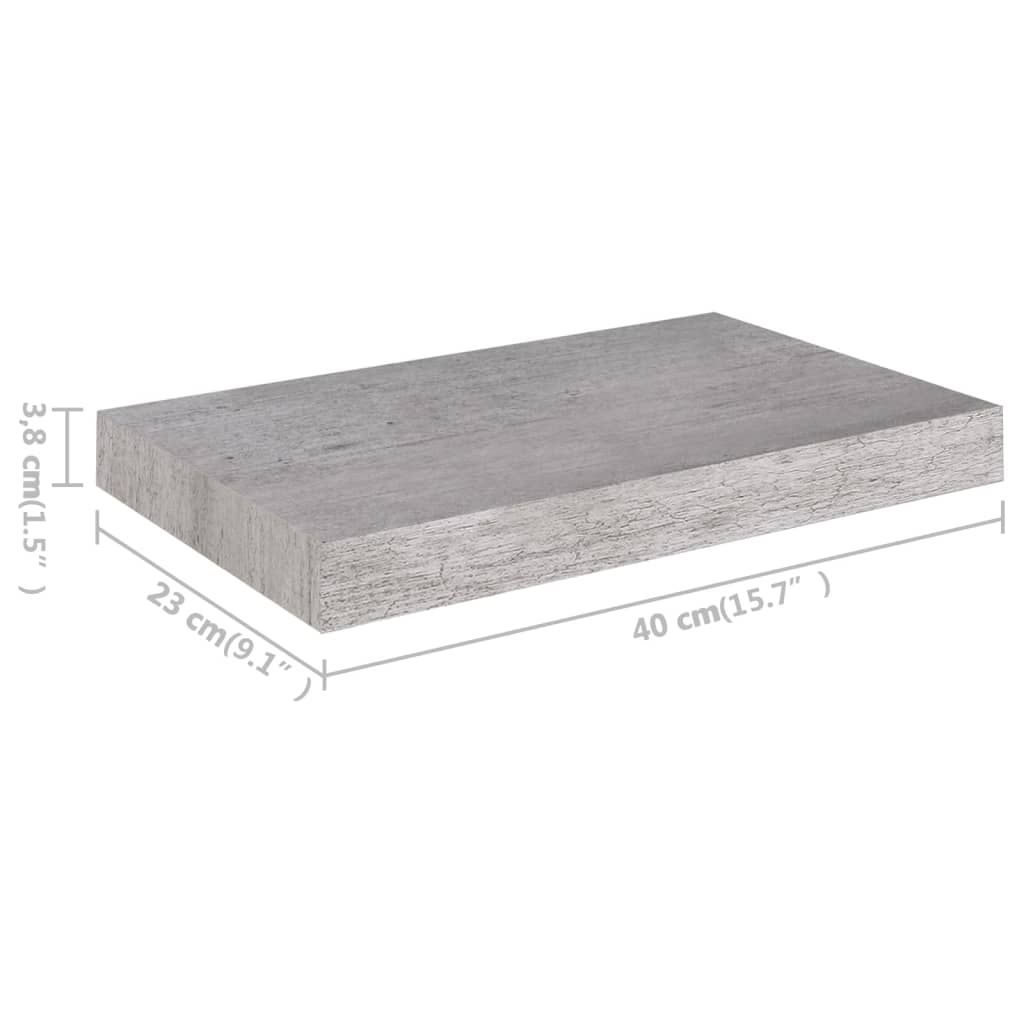 vidaXL Svävande vägghyllor 2 st betonggrå 40x23x3,8 cm MDF