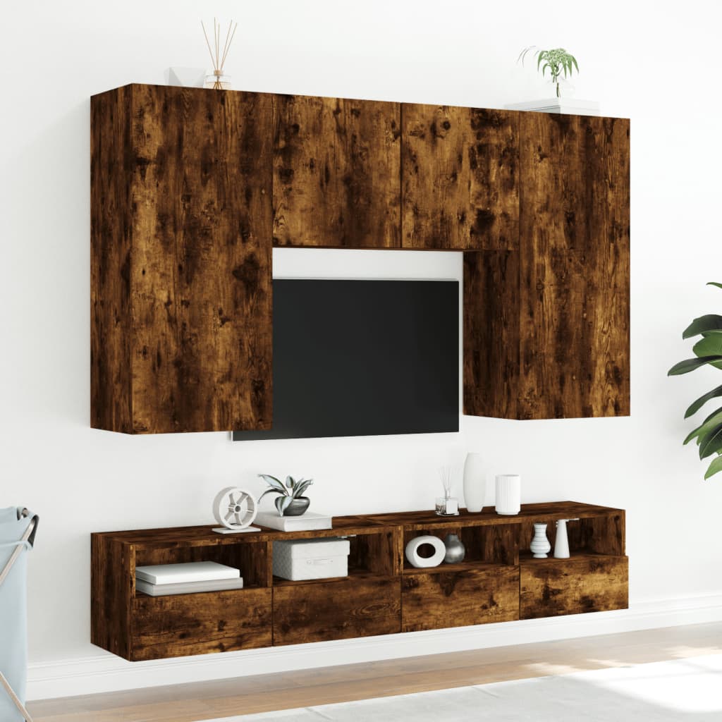 vidaXL Väggmonterade TV-enheter 5 delar rökfärgad ek konstruerat trä