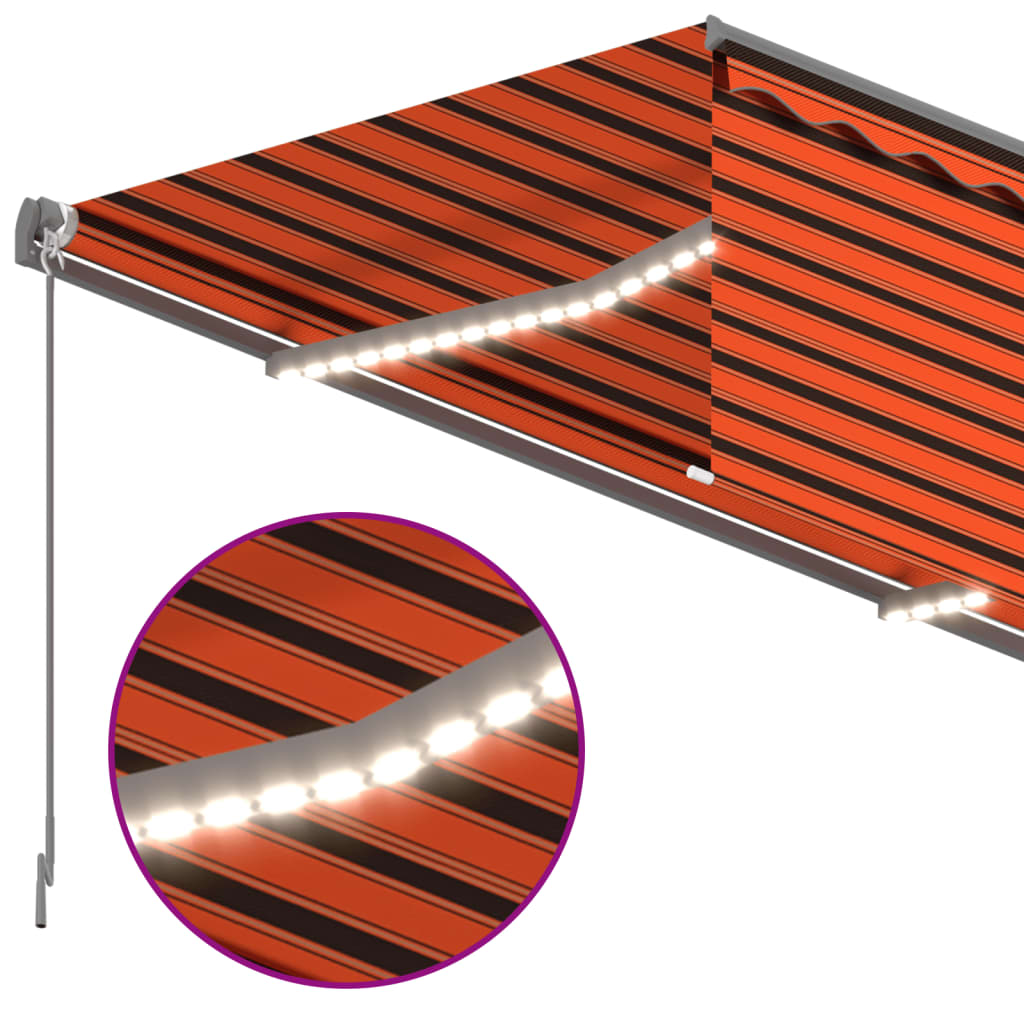 vidaXL Automatisk markis m. vindsensor rullgardin LED 4x3m orange/brun