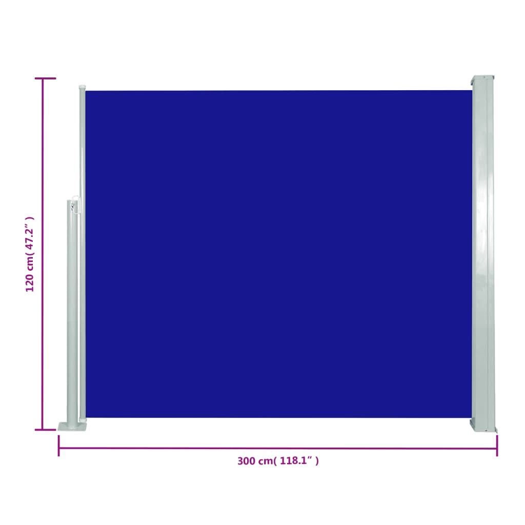 vidaXL Infällbar sidomarkis 120 x 300 cm blå