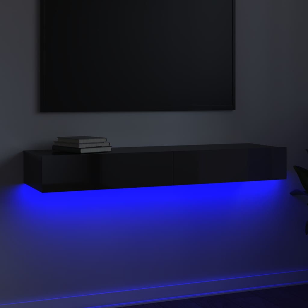 vidaXL Tv-bänk med LED-belysning svart högglans 120x35x15,5 cm