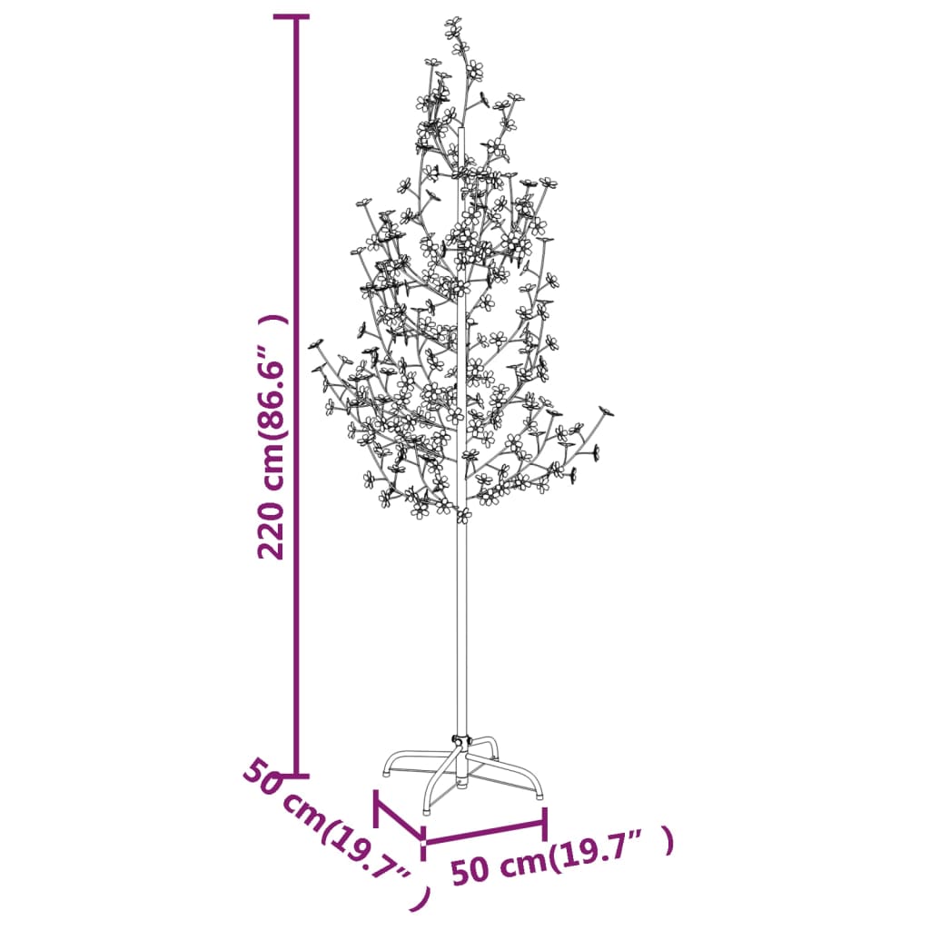 vidaXL Körsbärsträd med LED varmvit 220 lysdioder 220 cm