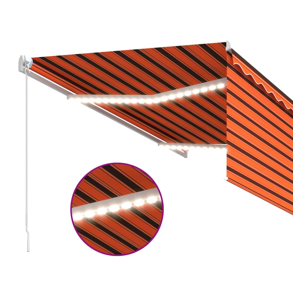 vidaXL Markis manuell med rullgardin LED 3,5x2,5m orange och brun