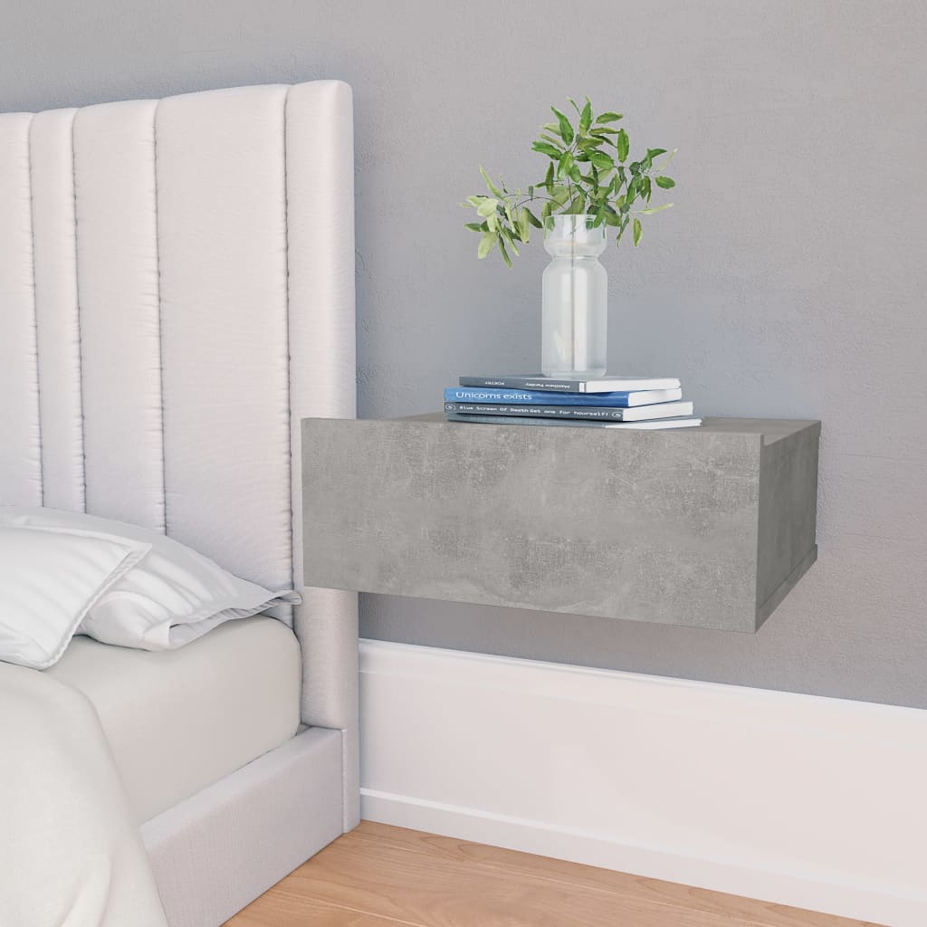 vidaXL Svävande sängbord 2 st betonggrå 40x30x15 cm spånskiva