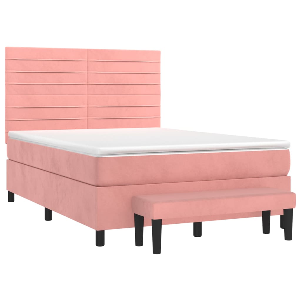 vidaXL Ramsäng med madrass rosa 140x190 cm sammet